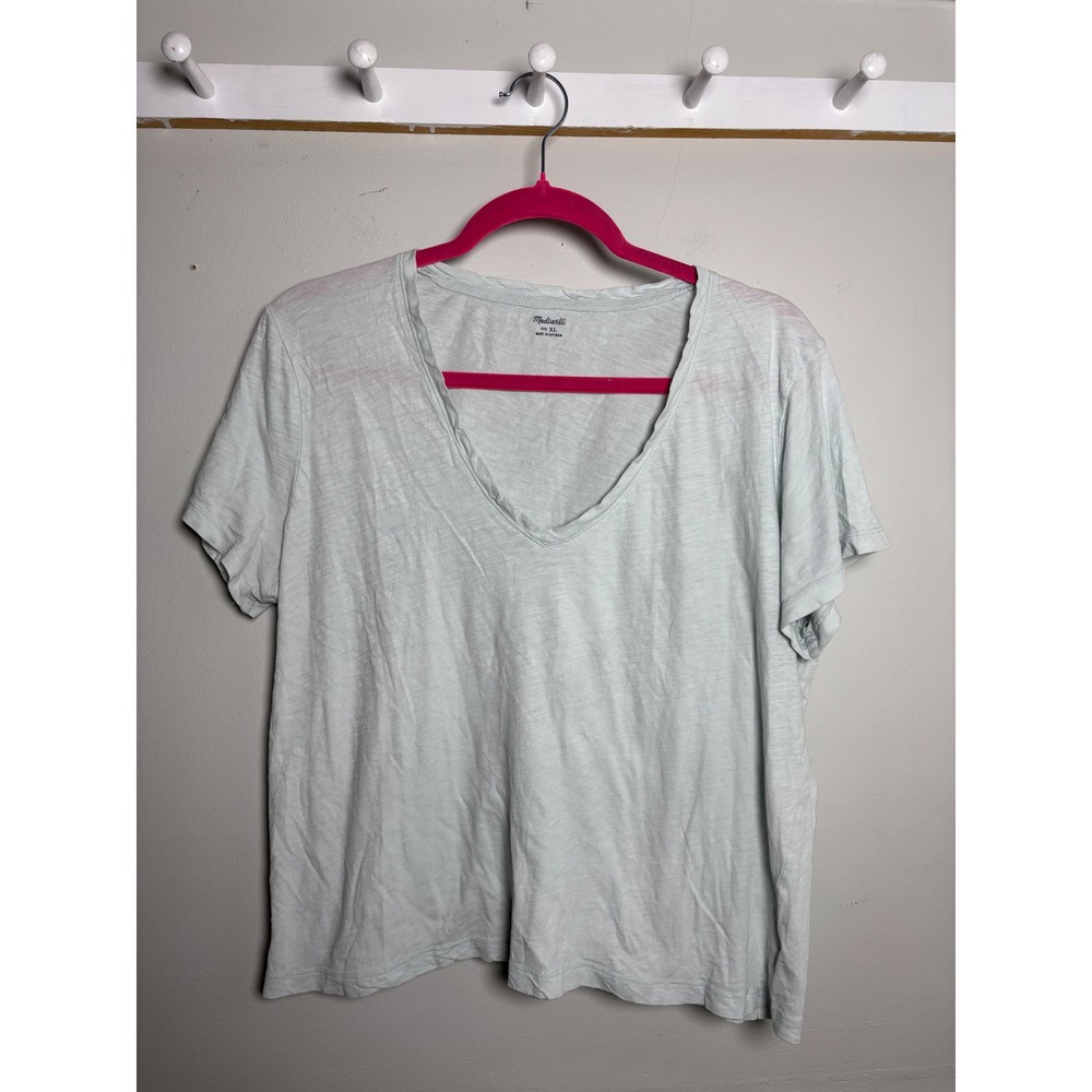 Madewell Women's Mint Green Slub Cotton V Neck Tee XL